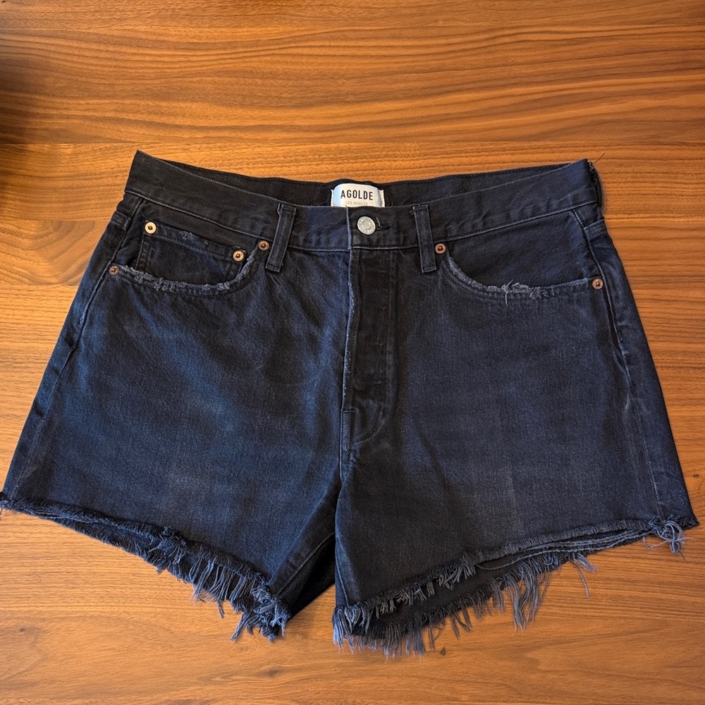 Agolde Parker Long Black Denim Jean Shorts